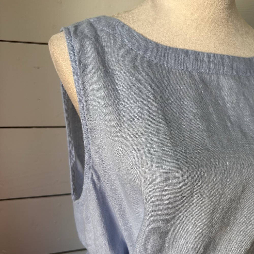 CP Shades Aria Linen Sleeveless Midi Dress L Blue Resort Lagenlook Coastal - Picture 2 of 9